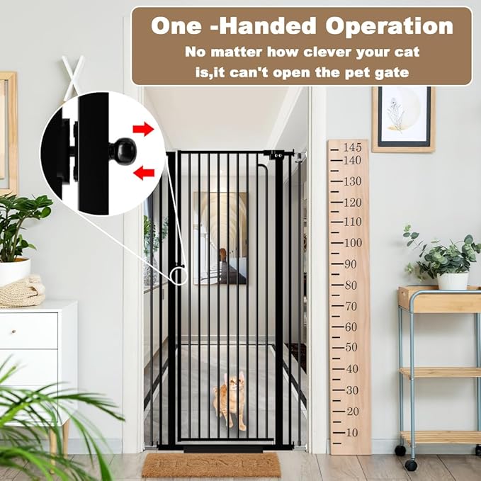 57" Extra Tall Pet Gate for Cats Dogs-29.5"-43.3" Extra Wide Cat Gate for Doorways and Stairs-1.37" Ultra Narrow Spacing Pressure Mounted Dog Gate with One-Handed Operation(29.5"-43.3")