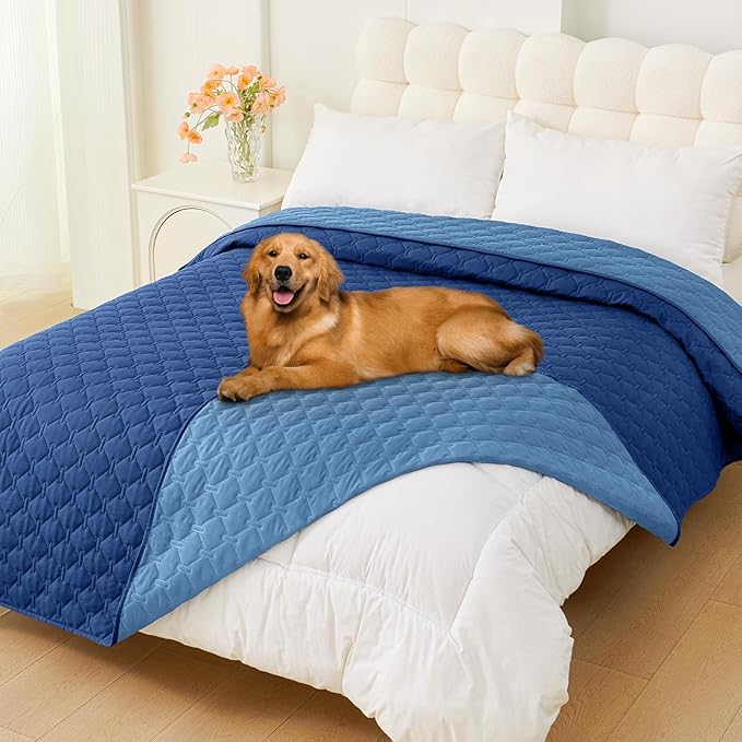 Smiry Waterproof Dog Bed Cover Blanket, Soft Reversible Pet Blanket, Washable Leakproof Cats Dogs Couch Cover for Sofa, Couch, Furniture, Plaid (82x102 Inch, Navy/Blue)