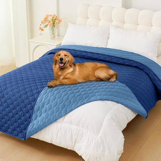 Smiry Waterproof Dog Bed Cover Blanket, Soft Reversible Pet Blanket, Washable Leakproof Cats Dogs Couch Cover for Sofa, Couch, Furniture, Plaid (82x102 Inch, Navy/Blue)