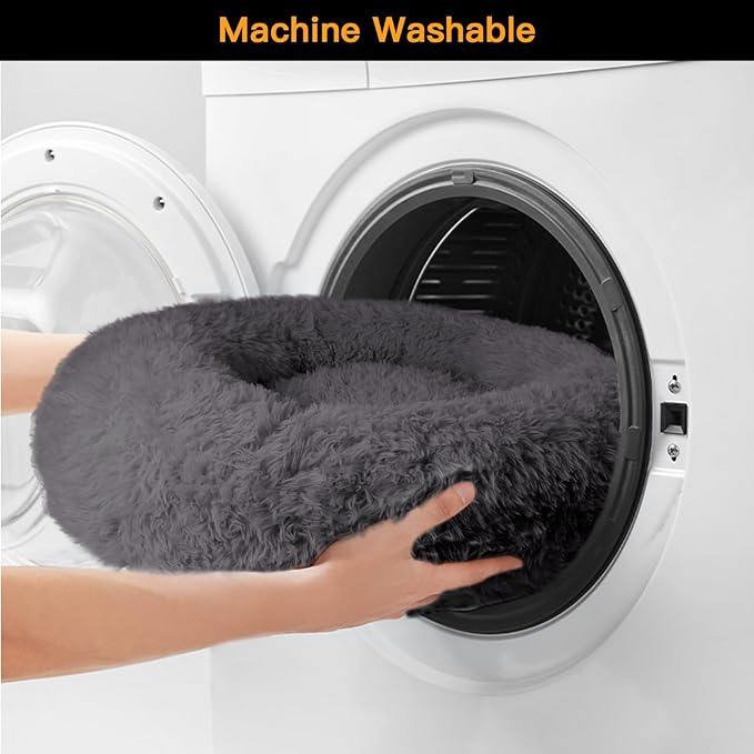 Calming Dog Bed Anti-Anxiety Donut Dog Beds for Small Medium Large Dogs,Washable Plush Fluffy Indoor Cat Kitten Round Cuddler Cushion (Dark Grey, XX-Large)