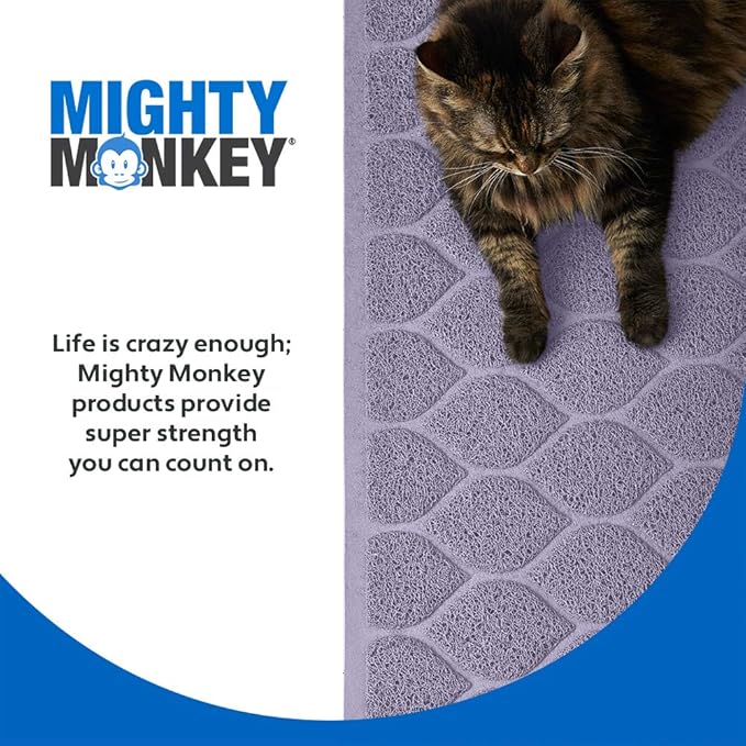 MIGHTY MONKEY Waterproof BPA Free Cat Litter Box Trapping Mat, Easy Clean Floors, Textured Backing, Soft on Sensitive Kitty Paws, Cats Accessories, Less Waste, Stays in Place, 35x23, Purple