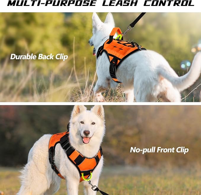 WINGOIN Orange Tactical Dog Harness for Medium Dogs, Heavy Duty No Pull Dog Harness with Handle, Adjustable Reflective Military K9 Pet Vest for Pitbull, Female, Male, Walking, Training, Hunting (M)