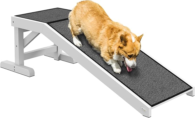 PawHut Dog Ramp for Bed, Pet Ramp for Dogs with Non-Slip Carpet and Top Platform, 49" x 16" x 14", White