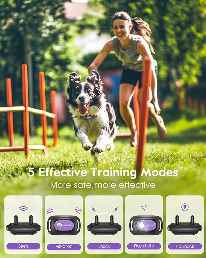 SLOPEHILL Dog Shock Collar,4200FT Dog Training Collar with Remote,IPX8 Waterproof E-Collar with Beep,Vibration,Shock,Flashing Light,No Shock Model,Electric Shock Collar for Dogs,Purple 2PCS