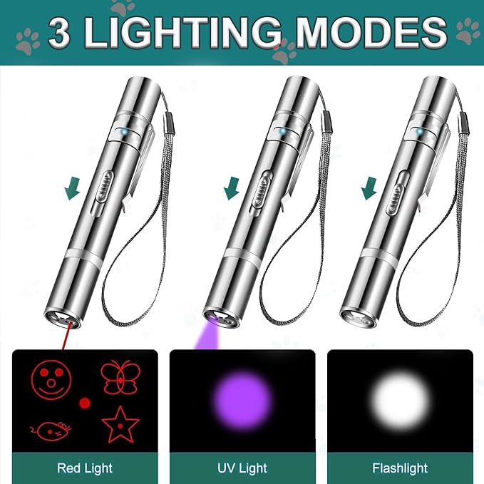 IVVTRYI Laser Pointer 2 Cat Toys for Indoor, Rechargeable, 7 Adjustable Wand Red Light Pet Interactive Cat Mouse Toys to Keep Busyfor Kitten Dog Chase Play