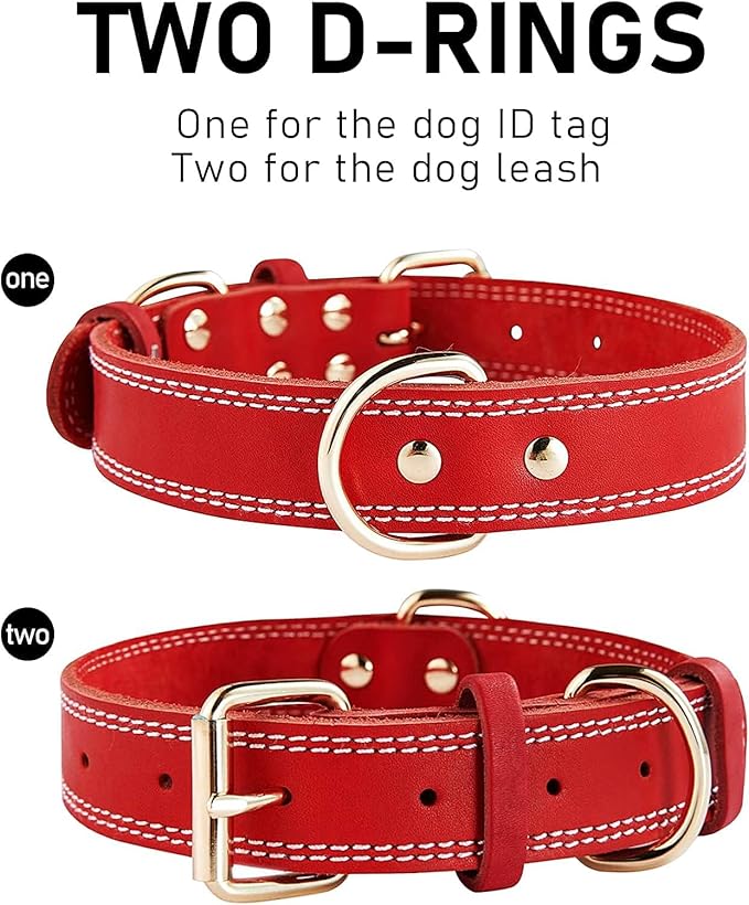 Moonpet Personalized Custom Leather Dog Collar with Engravable Nameplate with Airtag Holder Case-Durable Name Tag Collar-Customizable Dog Collar-ID Collars for X-Large Dogs-Red-XL