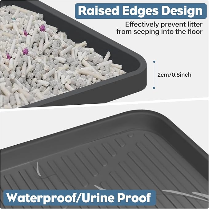 Lorvain Cat Litter Mats,45" x 30" Extra Large Silicone Cat Mat for Litter Box,Easy to Clean Kitty Litter Trapping Mat, Soft on Kitty Paws, Waterproof, Urine-Proof Kitty Litter Mats for Floor,Dark Grey
