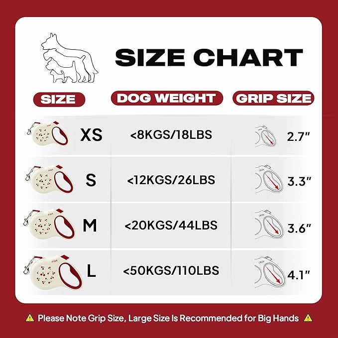 Fida Retractable Dog Leash with Dispenser and Poop Bags, 16 ft Pet Walking Leash for Small Dog or Cat up to 26 lbs, Anti-Slip Soft Handle, Tangle Free, Reflective Nylon Tape (S, Cherry)