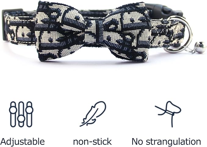 Bowtie Collars for Big Dogs, Elegant Puppy Collars with Leash Set, Dog Collars with Bowtie Adjustable 15.7"-20.9", Black, L