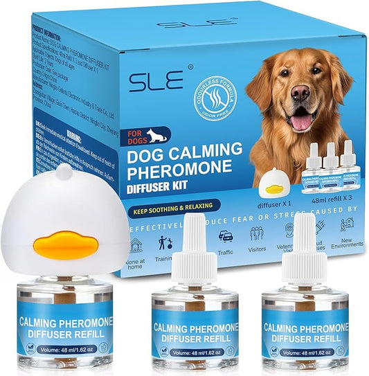SLE Dog Pheromone Diffuser, Pheromones Calming Diffusers for Dogs Anxiety Relief 3 Refills & 1 Calming Diffuser, Relieve Separation Anxiety, Stress Barking and Chewing Calm Relaxing (3)