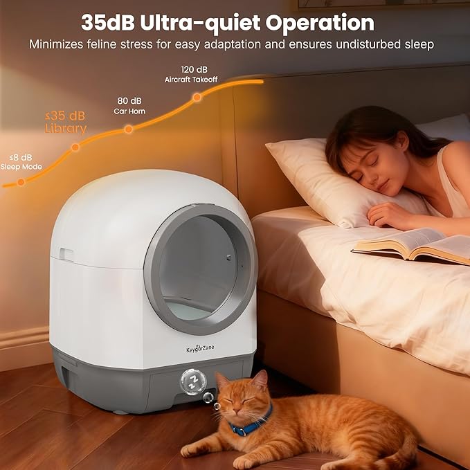 Smart Self Cleaning Automatic Cat Litter Box with Odor Control, Infrared Sensors, Sleep Mode, and Remote APP Control for Hands-Free Convenience, White