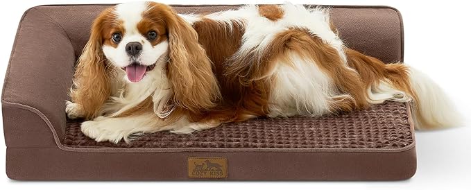 Orthopedic Dog Bed for Medium Small Size Dog, Dogs Crate Bed, L Shaped Foam Anti-Slip Bottom Pet Cat Sofa with Washable Removable Cover, Suitable for Pet Up to 40 lbs, 30x20x6.5 inch, Brown