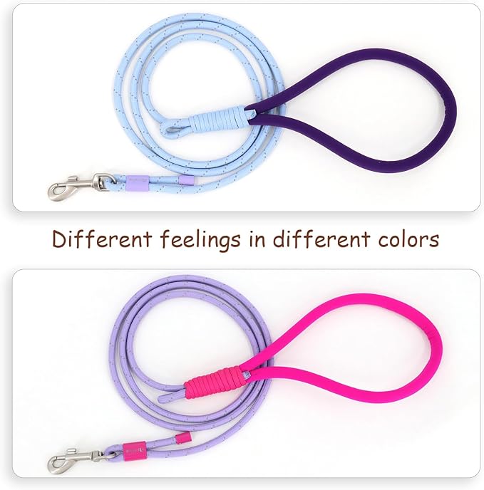 2 Pack Rope Dog Leash, 4.5 ft Lightweight Premium Rope Leash with Comfortable Padded Handle, Reflective Dog Leashes for Small and Medium Dogs, Kid-Friendly Family Set