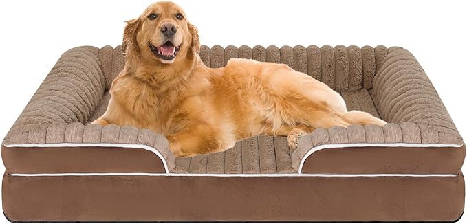 Orthopedic Dog Bed for Large Medium Sized, Washable Memory Foam Large Dog Bed Premium Soft Corduroy Fleece, Durable Medium Pet Sofa with Removable Cover, Washable Waterproof Pet Couch Beds(Brown,XXL)
