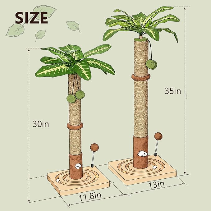 MECOOL 35in Tall Cat Scratching Post Sturdy and Premium Scratch Posts with Hanging Ball and Ball Track Cute Cat Tree for Indoor Cats