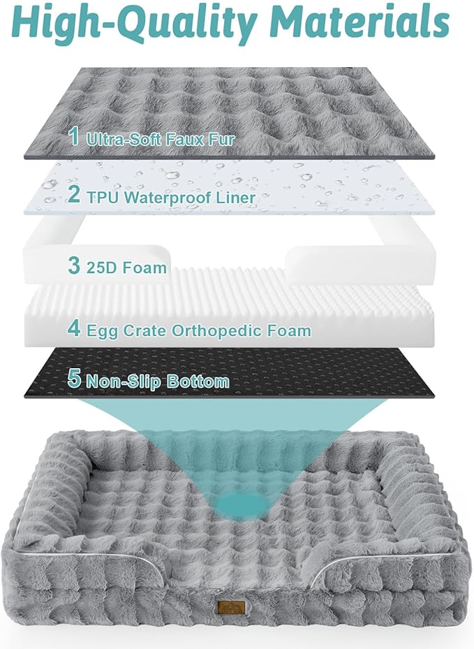 Orthopedic Dog Bed for Medium Small Size Dog, Soft and Warm Faux Fur Sofa for Pet Up to 40 lbs, Foam Bolster Anti-Slip Couch with Washable Removable Cover, M 30x20x6.5 inch, Grey