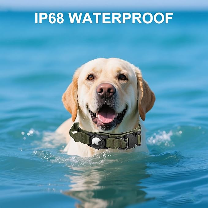Tactical AirTag Dog Collar Leash Set - Heavy Duty, Adjustable GPS Collar Compatible with Apple AirTag, with Holder & Control Handle for Medium/Large Dogs [ Green, L ]