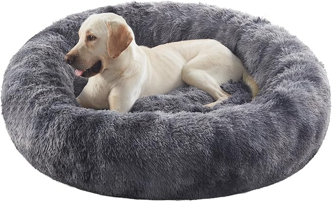 45 inches Donut Dog Bed for Extra Large Dogs,Calming Fluffy Round Jumbo Pet Bed with Removable & Washable Cover, Fits up to 120 lbs Pets (Tie-dye Grey,XL)