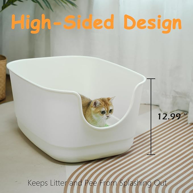 SpaceTime Extra Large Litter Box with High Sides,24.2" Lx16.3 Wx12.9 H XL Multi Cat Litter Pan for Kitty,Cat Boxes for Indoor Cats,Jumbo Litter Boxes for Big Cats,Anti-Splashing,Easy to Clean (Green)