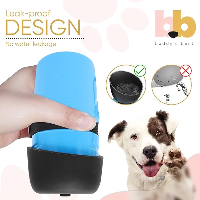 Buddy’s Best 21oz Dog Water Bottle Upgraded – Outdoor Collapsible Water Bowl Cup for a Trip, Hiking, Walking, Traveling – Adventure and Pet Travel Essentials – Doggy Hydration Gadgets (Blue)