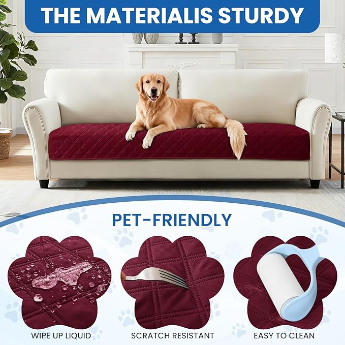 Waterproof Dog Bed Cover Pet Blanket, Soft Couch Cover for Dogs Washable, Non-Slip Dog Blanket Protect Furniture Couch Sofa Car for Puppy Large Dogs Cat Christmas (52x82 Inch, Burgundy)