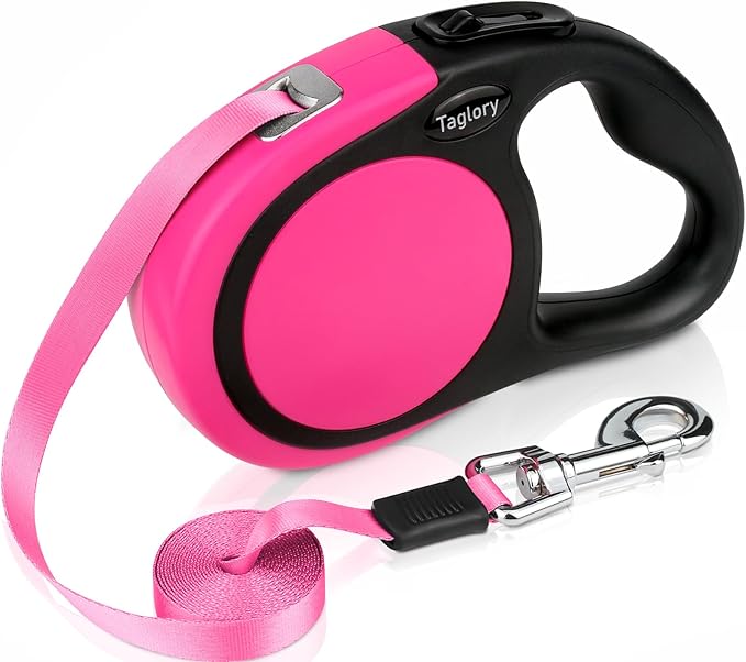 Taglory Retractable Dog Leash, 16ft No Tangle Leash Retractable for Medium and Large Dogs Up to 100 lbs, One-Handed Brake, Pause, Lock, Pink