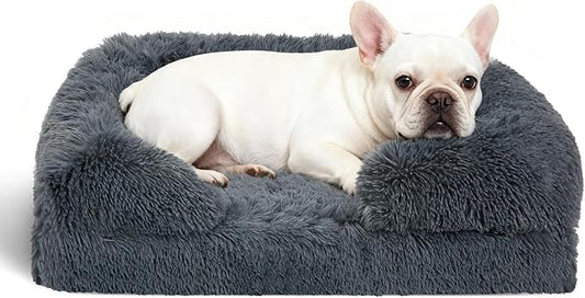 Orthopedic Dog Bed for Medium Dogs of Comfortable Memory Foam Pet Bed with Sides,Fluffy Dog Couch Sofa Bed with Anti-Slip Bottom Dark Grey M