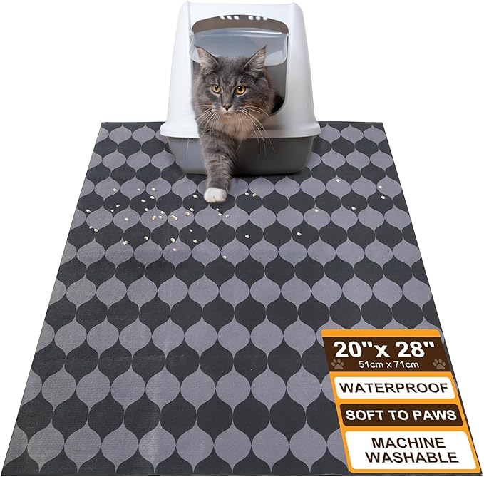 BEAUTYZOO Cat Litter Mat Large 20"x28" - Premium Waterproof Litter Trapping Mat with Non-Slip Backing, Cat Litter Box Mat Scatter Control for Floor, Machine Washable & Urine Proof, Soft for Kitty Paws