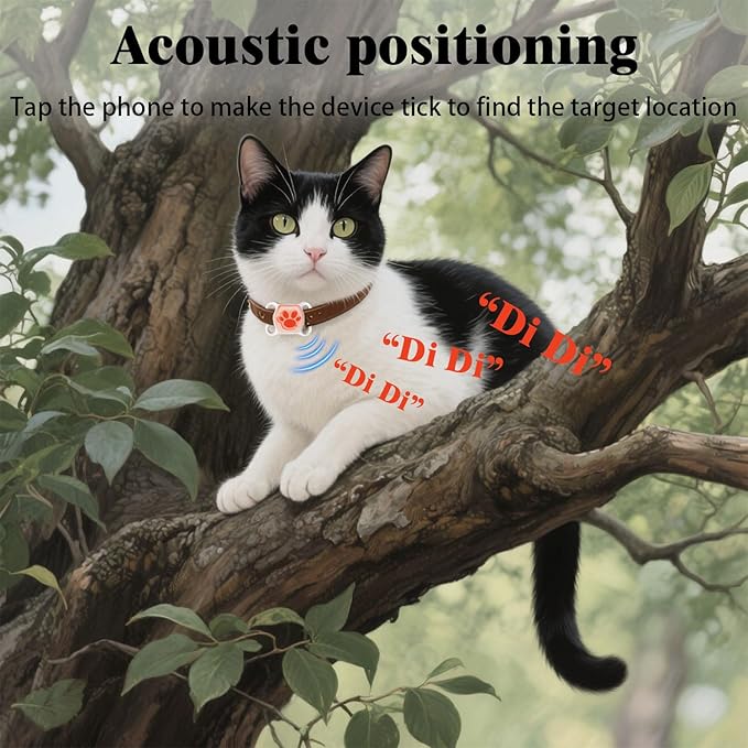 Cat Tracker for Indoor & Outdoor Cats – Lightweight Pet Locator Tag with Unlimited Range – No Subscription or Monthly Fee – Kitten Finder with Real-Time Alerts, Easy to Use