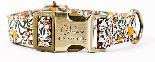 Personalized Dog Collar with Name and Phone Number Engraved,Adjustable Custom Puppy Collar,Organic Cotton Pet Collar for Small Medium Large Boy Girl Dogs