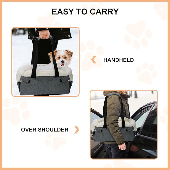 Center Console Dog Car Seat for Small Dogs, Dog Booster Seat with Upgraded Safety Tethers, Detachable Washable Pet Car Seat Travel Bed Under 25lbs(Grey)