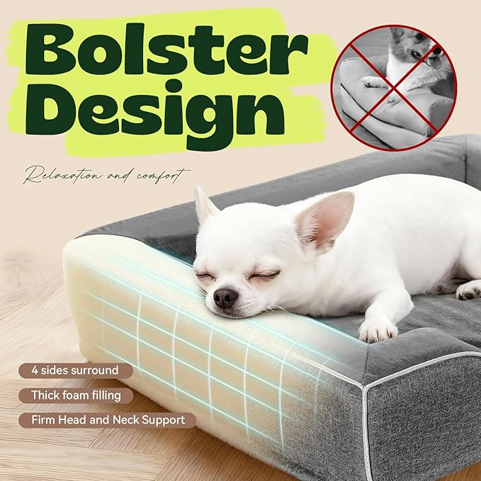 Orthopedic Dog Beds for Small Dogs with Removable Washable Cover,Cooling Gel Memory Foam with Egg-Crate Foam & Foam Sides Bolster Waterproof,Relieves Joint Pain,24"x18"x6"Dark Grey