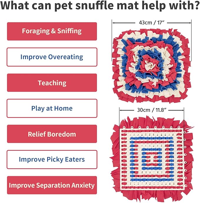 Pet Snuffle Mat for Dogs, Dog Feeding Mat, Nosework Training Mats for Foraging Instinct Interactive Puzzle Toys (Red&Blue&White)