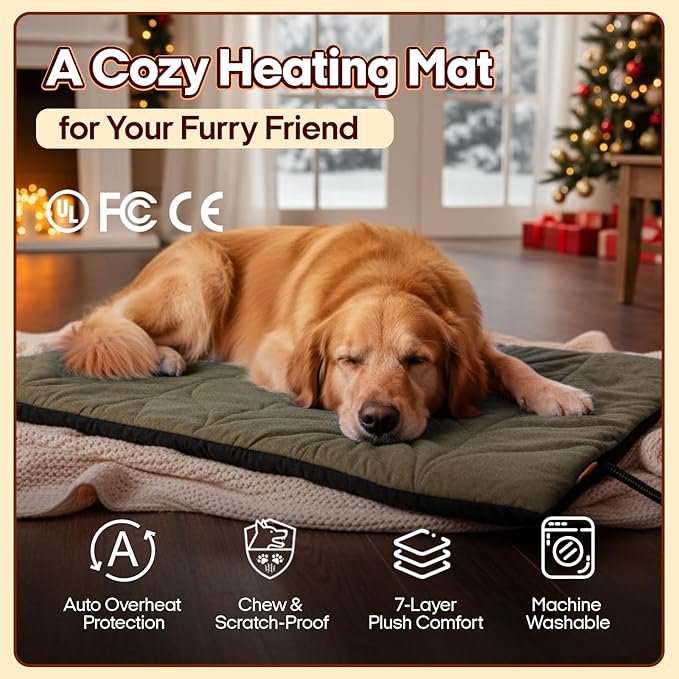 Dog Heating Pad (56"x40") - Waterproof Electric Heated Mat & Pet Bed for Indoor and Outdoor Use, Chew Resistant Cord, Machine Washable Cover with Wheat Pattern Quilting, for Cats and Pets