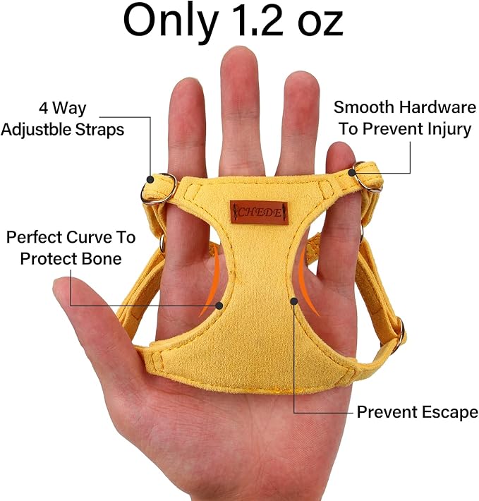 CHEDE No Pull Puppy Harness and Multifunction Dog Leash Set- 8 Colors Soft Adjustable No Choke Escape Proof Cute,Lightweight Pet Vest Harness for Small and Medium Dog (XS, Yellow)