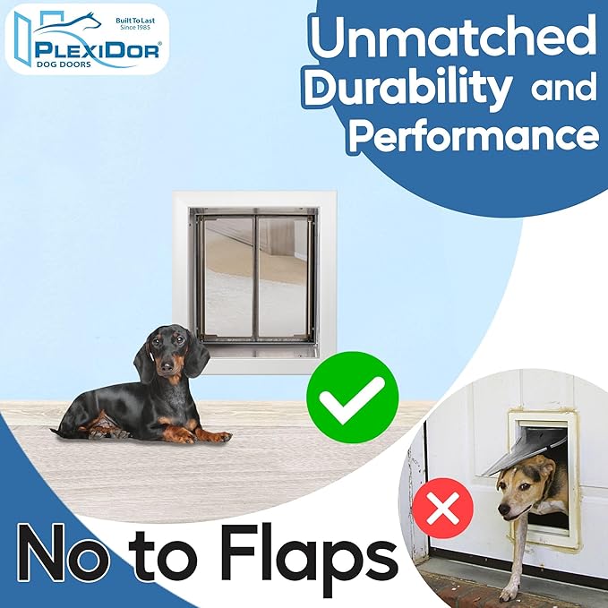 PlexiDor Performance Pet Doors for Dogs and Cats - Wall Mount Dog Door with Lock and Key - White, Medium Size