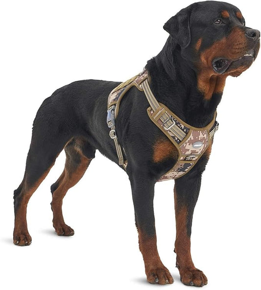 Auroth Tactical Dog Harness for Large Dogs No Pull Adjustable Pet Harness Reflective K9 Working Training Easy Control Pet Vest Military Service Dog Harnesses Desert Camo XL