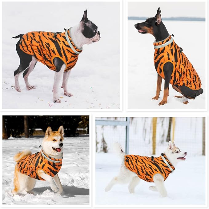 Winter Dog Coat,Large Dog Jacket,Waterproof Pet Jacket with Back Zipper,Pet Coat with Harness Built in,Warm Dogs Coat with Fleece Lined,Snow Jacket Clothes French Bulldog Shiba Inu,L