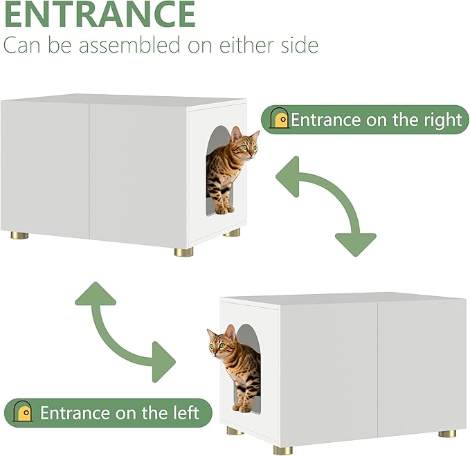 Small Litter Box Enclosure, Sleek Modern Cat Litter Box Cabinet Furniture, Wooden Cat House, End Table (White)