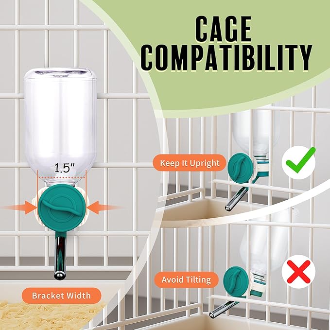 Choco Nose No-Drip Water Bottle Feeder for Guinea Pigs, Hamsters, Bunnies, Ferrets, & Small Pets, 10.2 fl.oz, 300ml - Easy to Install in Cages/Crates, US Patented Leakproof Nozzle 10mm, Green (C128)