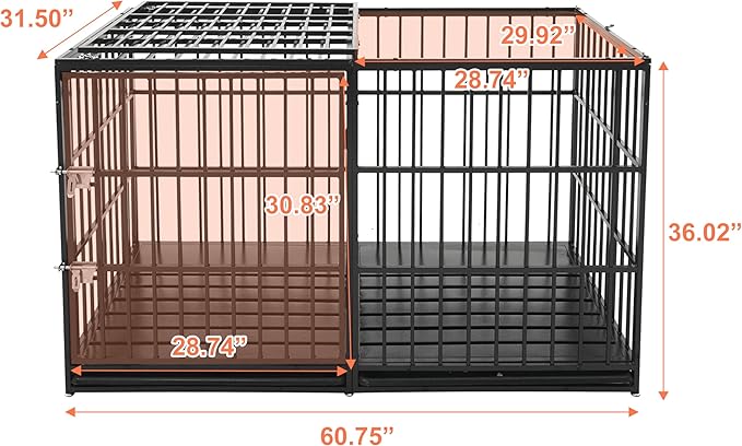 60 Inch Heavy Duty Dog Crate Cage with Cushion, Indestructible Escape Proof Large Metal Dog Kennel Furniture for Small Medium Large Dogs, Indoor High Anxiety Pets Crate with 2 Door and Removable Tray