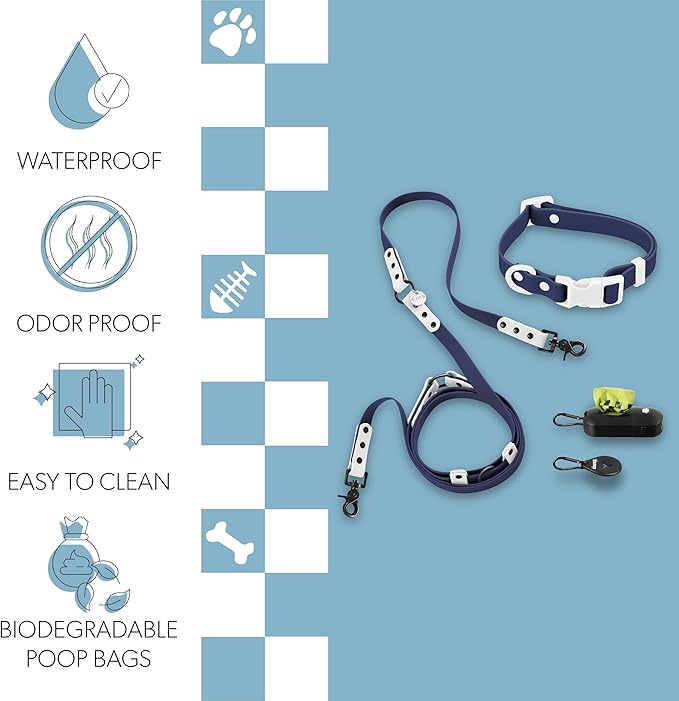 WLK1004J-5SET Luna Small 8FT Adjustable 6-in-1 Waterproof Hands-Free Leash and Collar with LED Flashlight, Bag Dispenser, and Poop Bag Holder, Highball