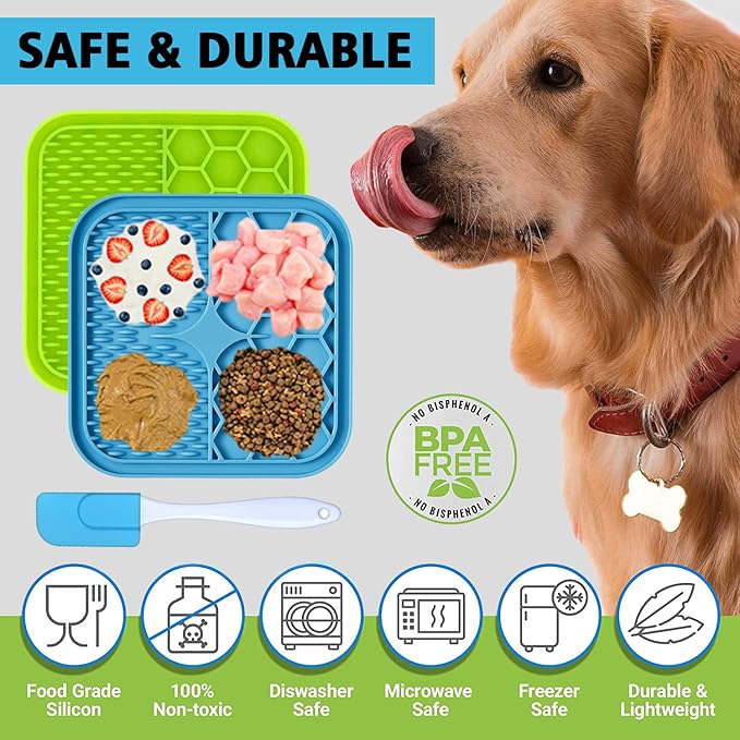 Lick Mat for Dogs, 2 Pcs Dog Lick Mat with Suction Cups for Anxiety, Peanut Butter Dog Licking Mat Slow Feeder Dispensing Treater Lick Pad for Dogs Cats Grooming Bathing and Training