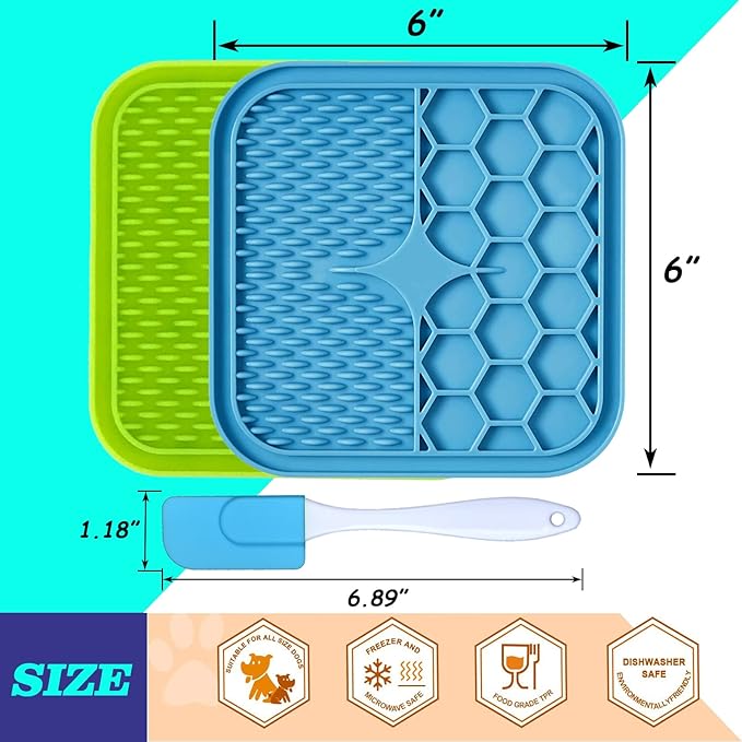 Lick Mat for Dogs, 2 Pcs Dog Lick Mat with Suction Cups for Anxiety, Peanut Butter Dog Licking Mat Slow Feeder Dispensing Treater Lick Pad for Dogs Cats Grooming Bathing and Training
