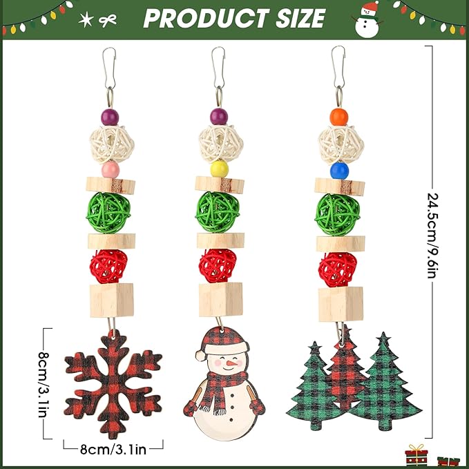 Christmas Bunny Chew Toys, Natural Guinea Pig Toys,3pcs Perfect Chews Hanging Wood Toy for Pet Rabbits Chinchillas Hamsters and Other Small Animals Teeth Grinding