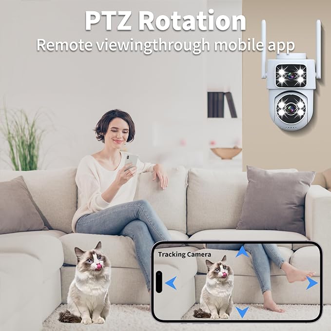 Dual-Lens Smart-Indoor Outdoor-Camera, 2K-3MP HD - 5G WiFi, 360° AI Motion Tracking IP65 Weatherproof, Color Night Vision, 24/7 Recording, 2-Way Audio, Nanny/Pet/Baby Cam (White)