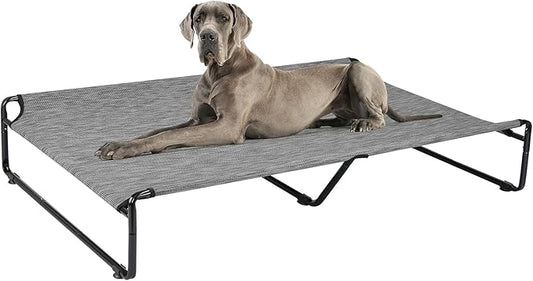Veehoo Original Outdoor Elevated Dog Bed, Cooling Raised Dog Cot for Large Dogs, Portable Standing Pet Hammock Platform with Washable Breathable Mesh, No-Slip Feet, XX-Large, Black Silver, CWC2201