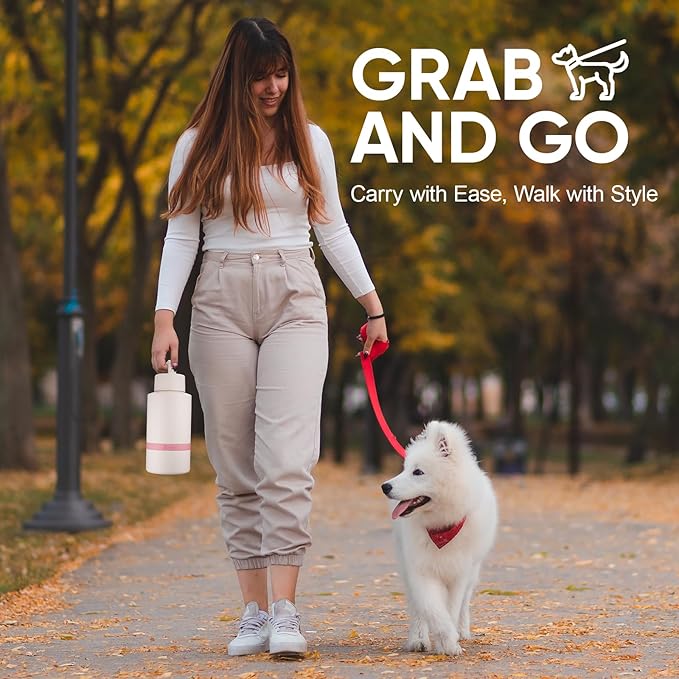 Dog Mom Gift, Insulated Dog Water Bottle with Travel Bowl, for DogLover, Portable Water Bottle Dispenser, Accessories for Car, Hiking, Camping, Outdoor, Leak-Proof, Detachable (DogMom-PalePink)