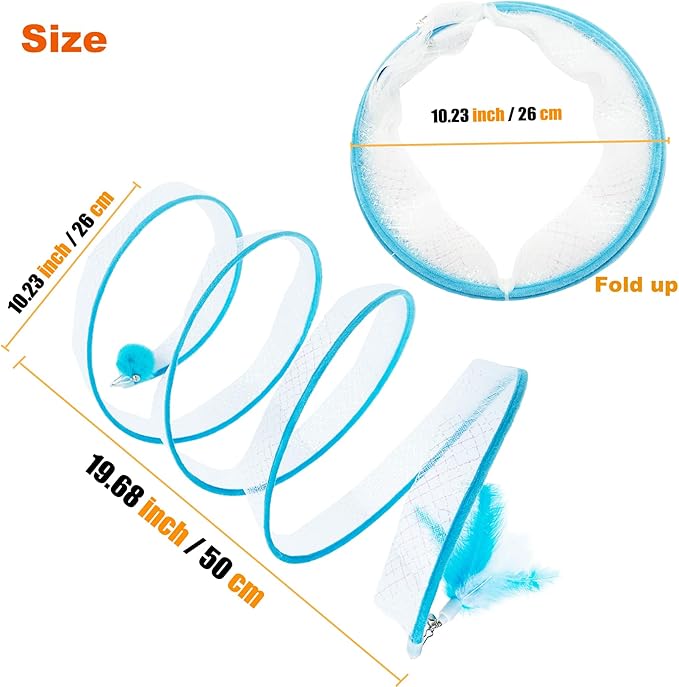 Self Play Cat Hunting Spiral Tunnel Toy, Folded Cat Spring Tunnel Toys for Indoor Cats (Blue)