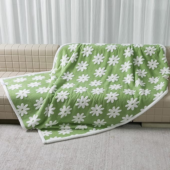 Waterproof Pet Blanket,Green Dog Blankets for Bed Covers Couch Sofa Stylish Jacquard Pets Throw Blankets for Puppy Cats Washable Reversible Furniture Protection Covers (Green Flower,M)